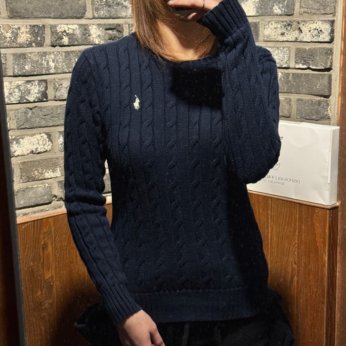 S) 폴로 랄프로렌 코튼 케이블 꽈배기 라운드넥 니트 네이비 상품이미지8