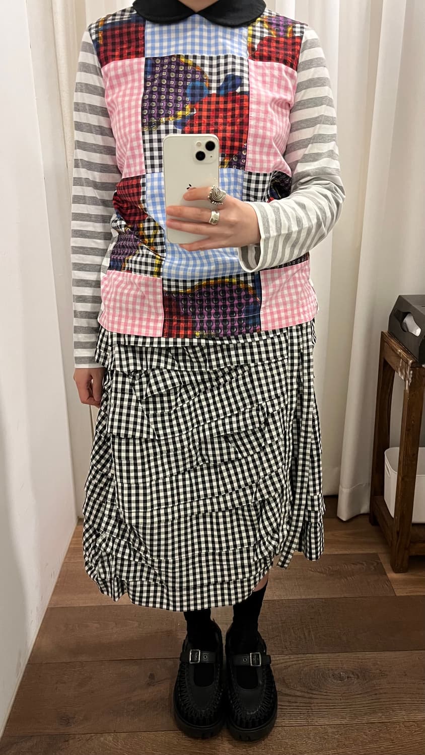 Patchwork Round Collar Blouse 상품이미지3