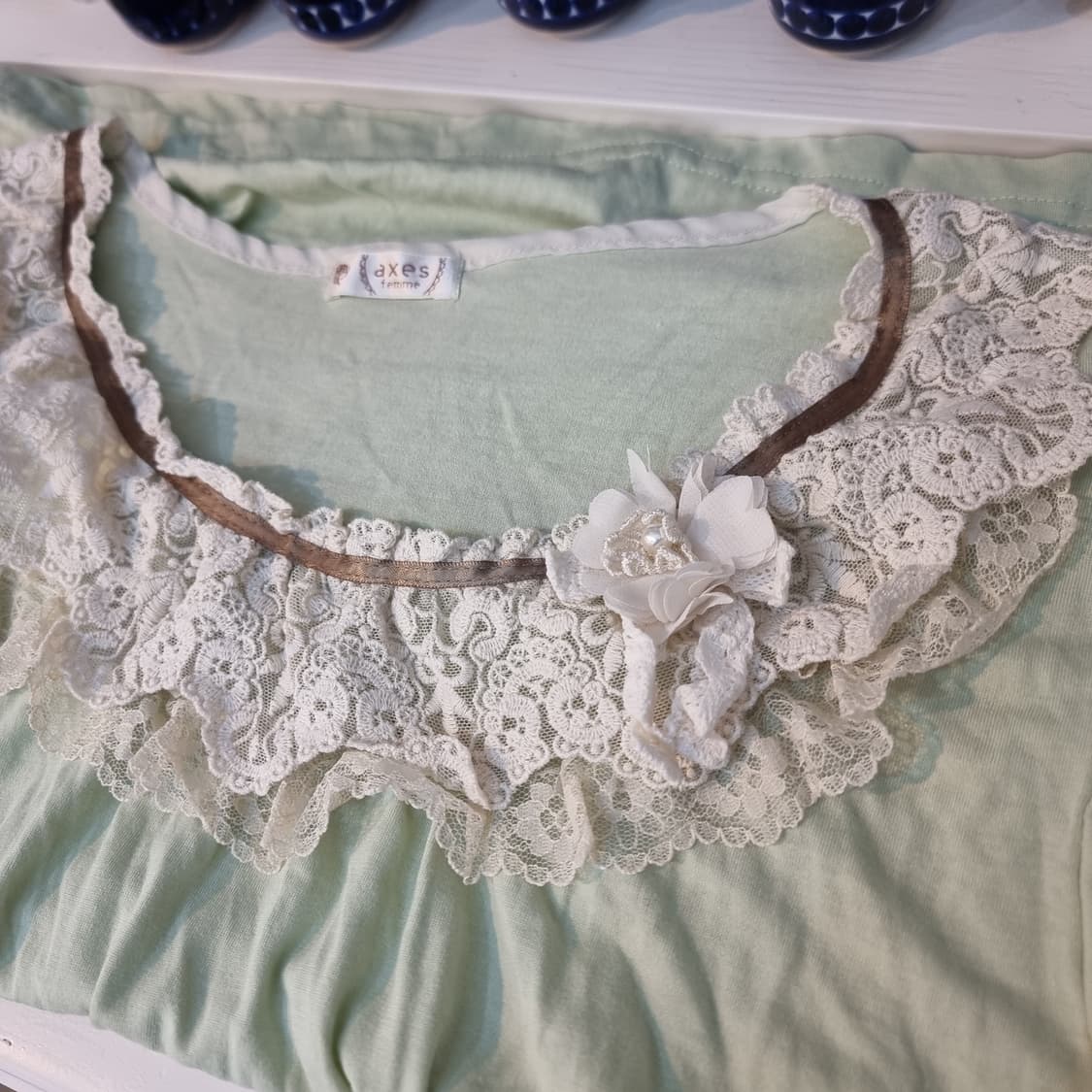 axes femme 민트 레이스 플라워 블라우스 상품이미지4