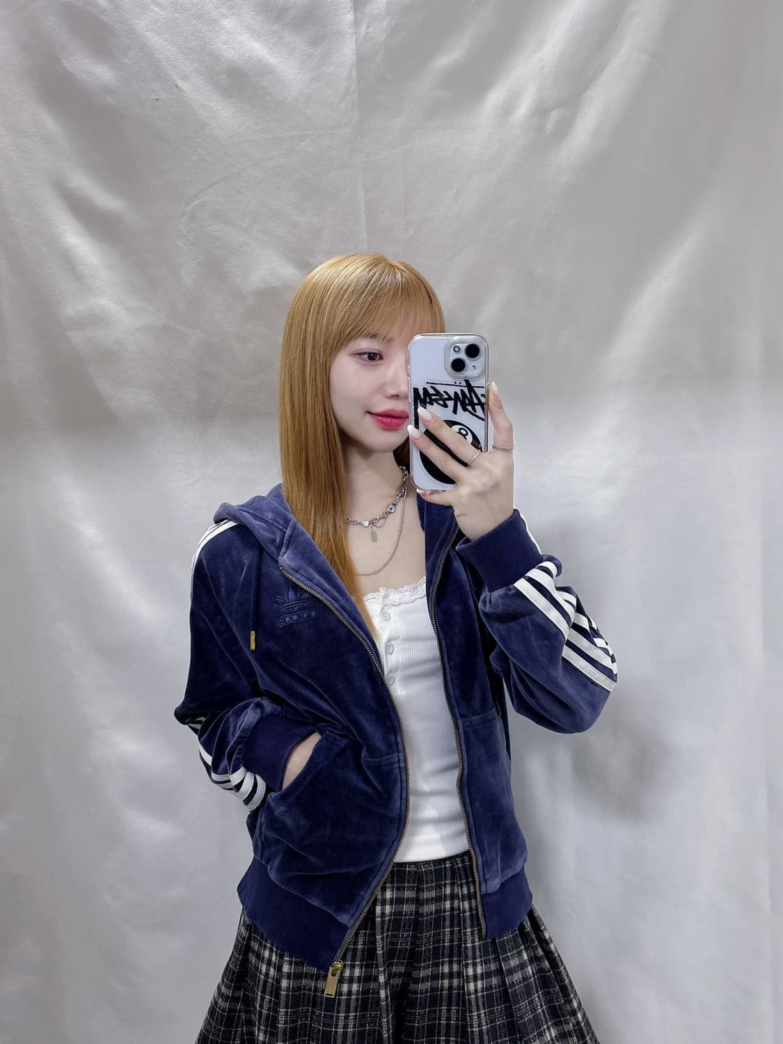 아디다스 벨벳 삼선 네이비 오버핏 후드집업  상품이미지3