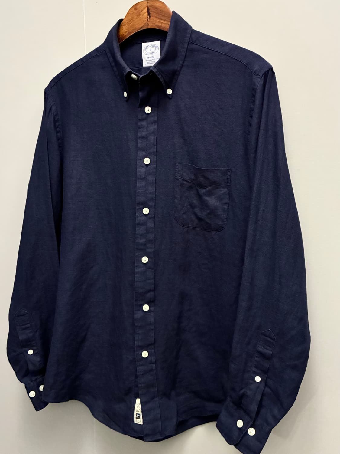 (M/100)브룩스브라더스 리젠트 네이비 버튼다운 포켓 리넨셔츠 상품이미지2