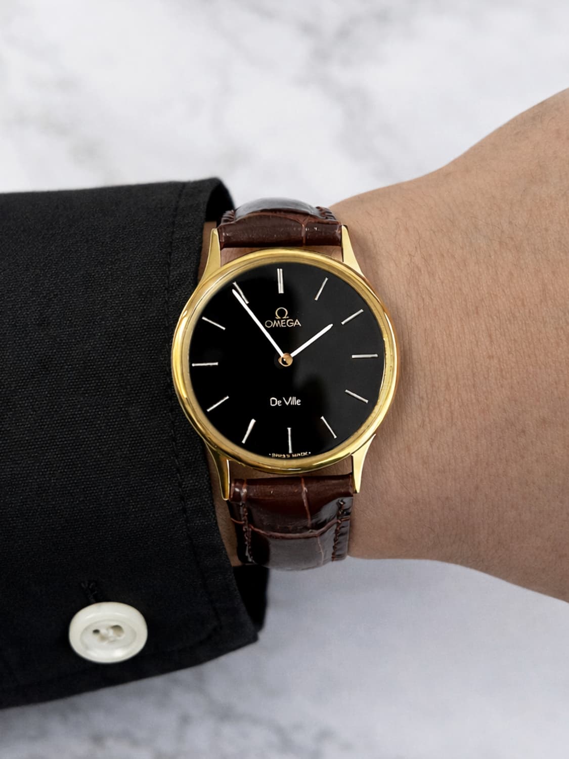 정품 오메가 드빌 1365 블랙 금장 빈티지 가죽 시계 상품이미지2