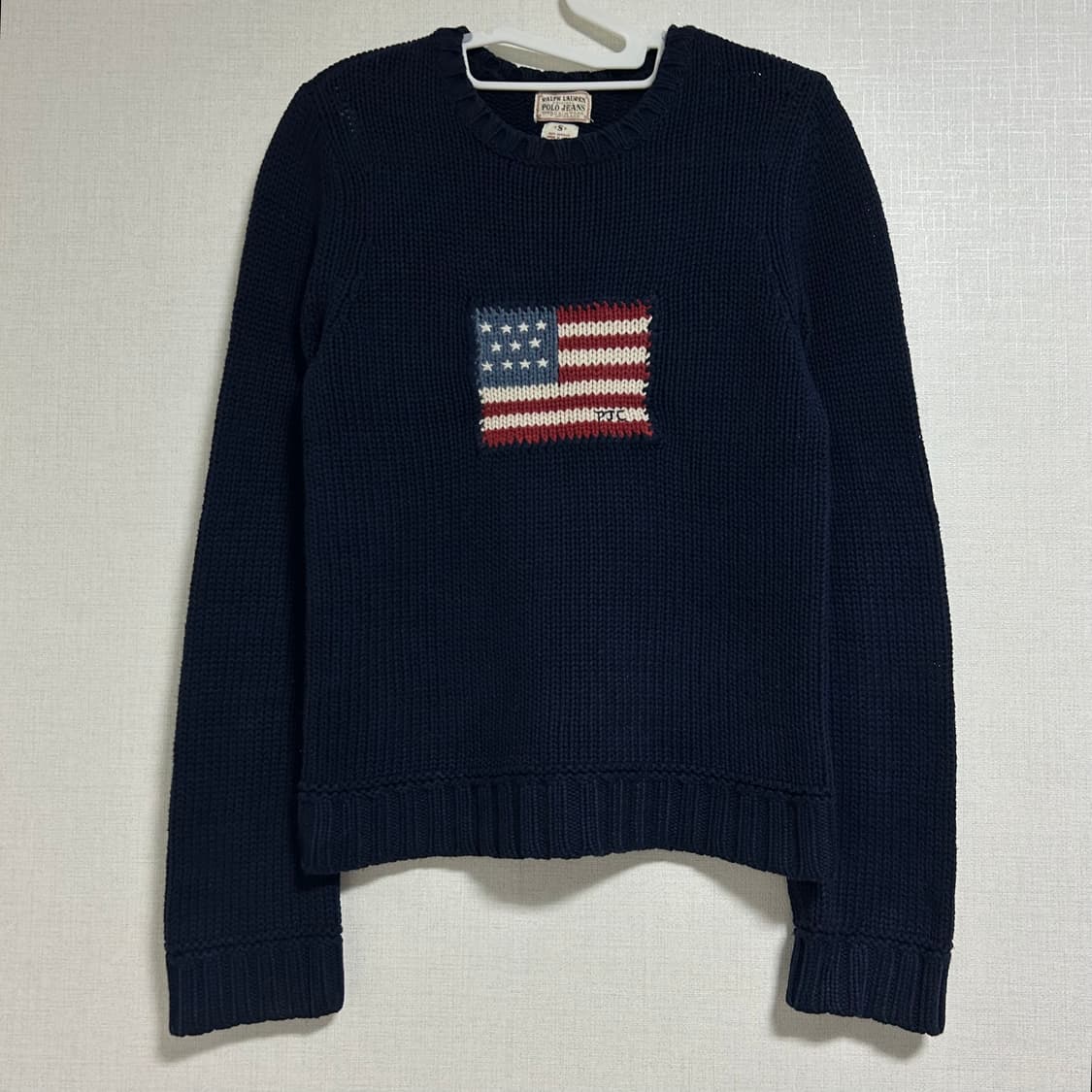 90s 폴로 랄프로렌 폴로 진스 빈티지 미국 국기 성조기 니트 네이비 S 상품이미지3