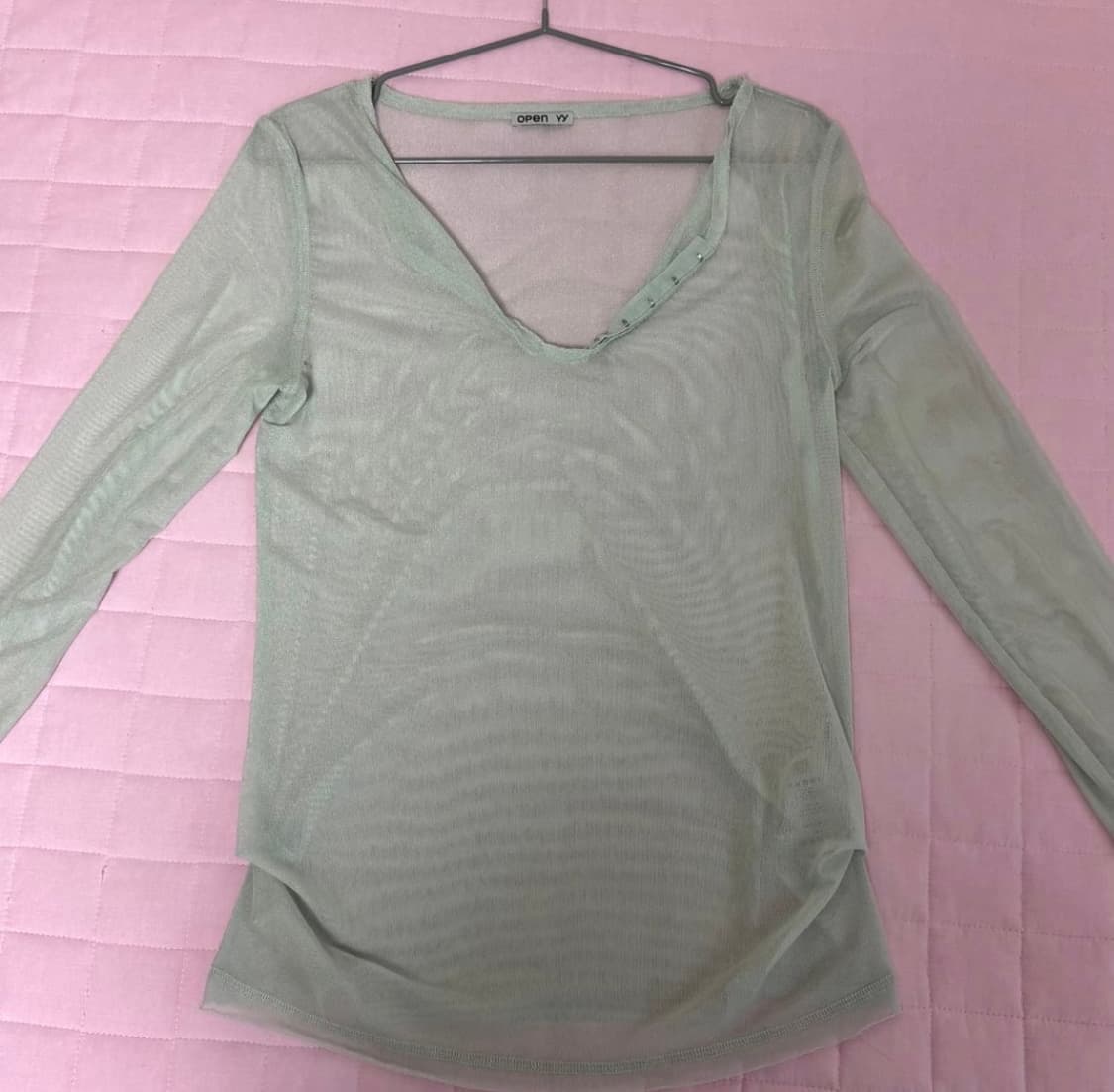 오픈와이와이 mesh hook henley long sleeve mint 상품이미지2