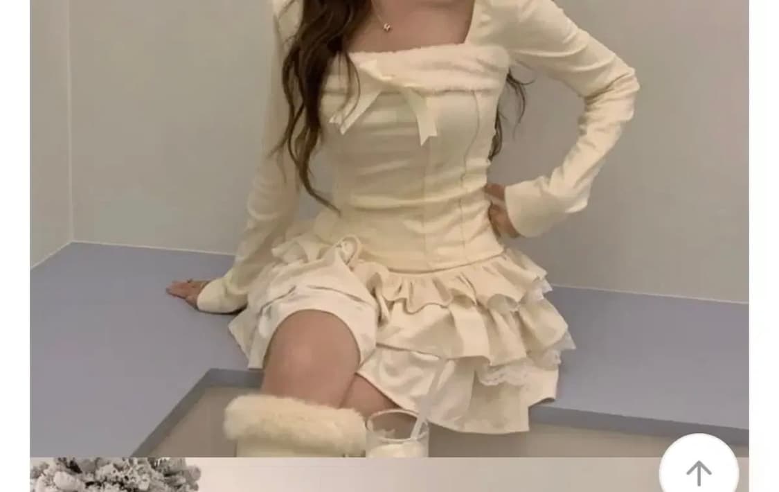 러블리 퍼 리본 긴팔 티셔츠 히메갸루 연말 폭닥 아이보리 달천깔 발레코어 상품이미지3