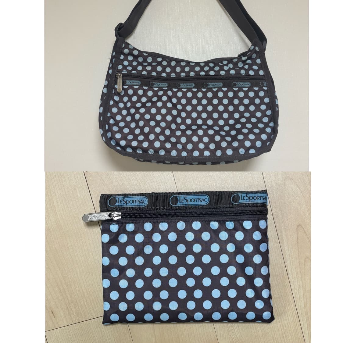 레스포삭 초코 민트 땡땡이 크로스바디백(호보백)+파우치 세트 상품이미지1