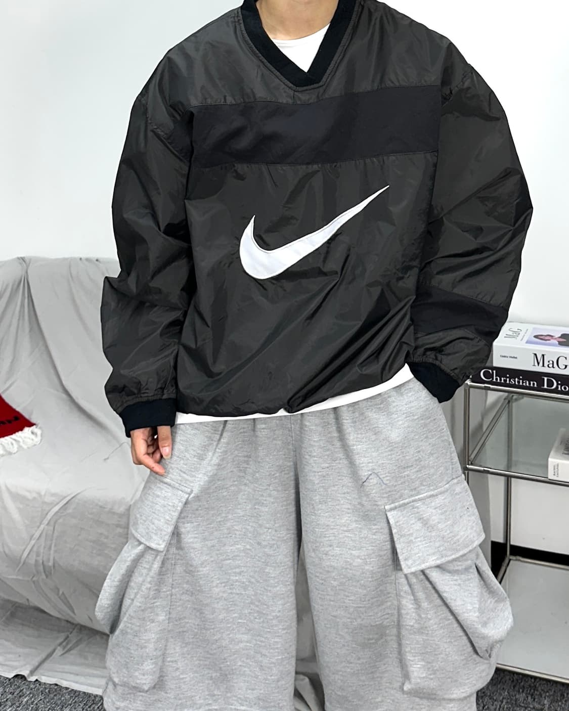 나이키 블랙 배색 빅로고 웜업 XL 상품이미지2
