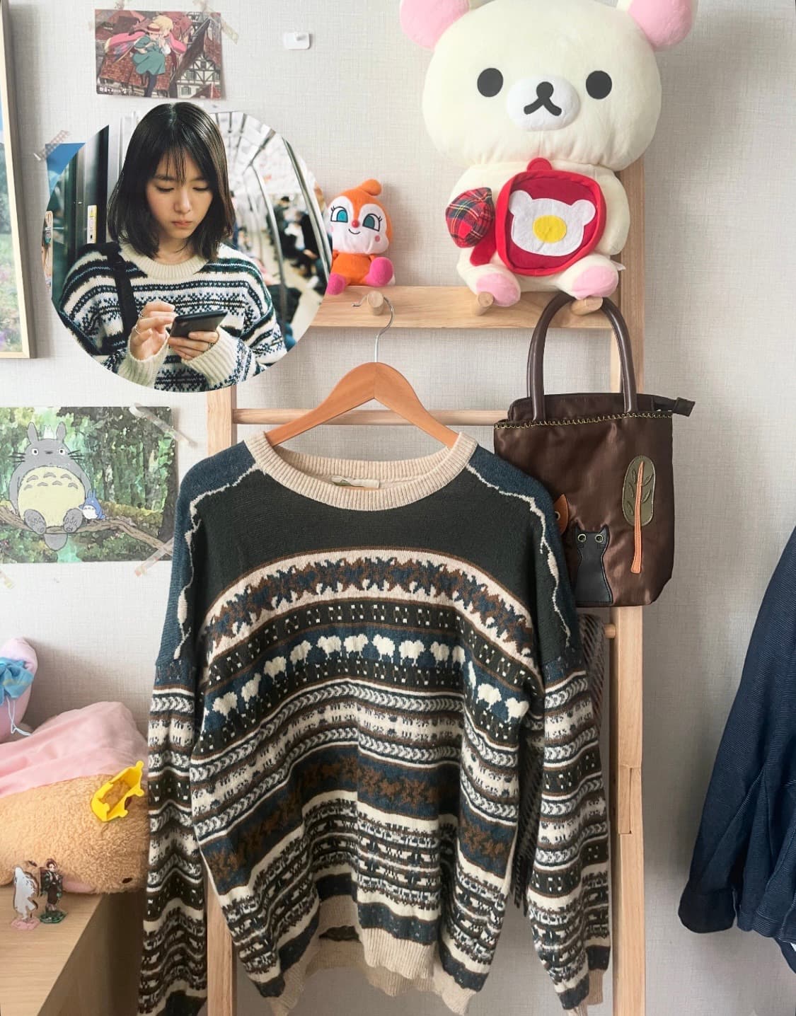 모리걸 빈티지 노르딕 양 패턴 니트 🐏💚🧡 상품이미지1