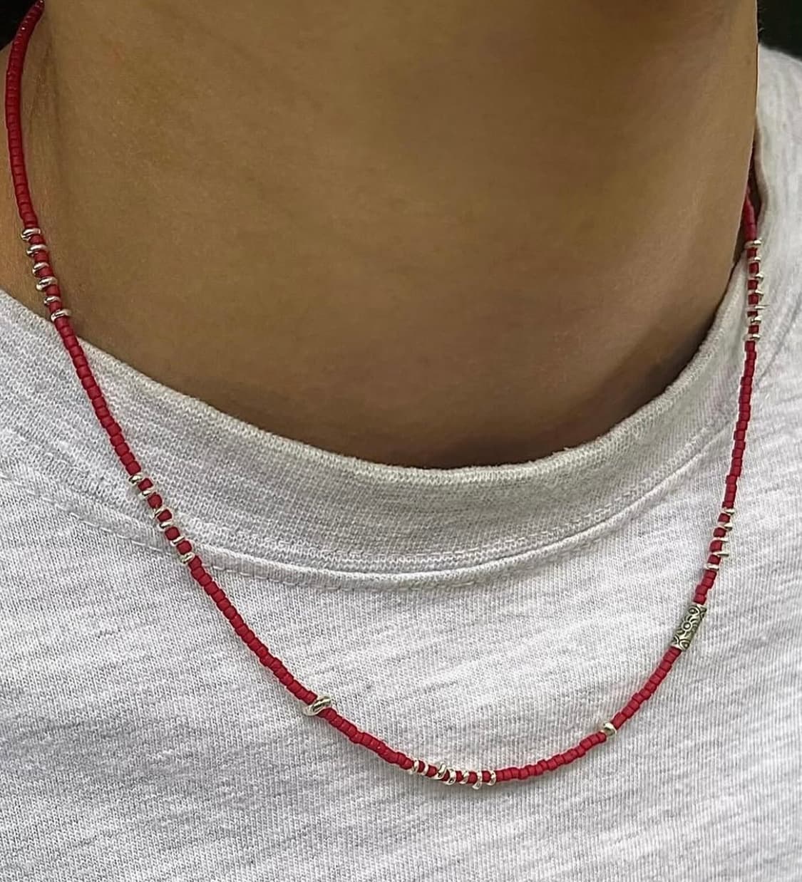 히피 모리 에스닉 핸드메이드 서핑 비즈 실버 목걸이  상품이미지3