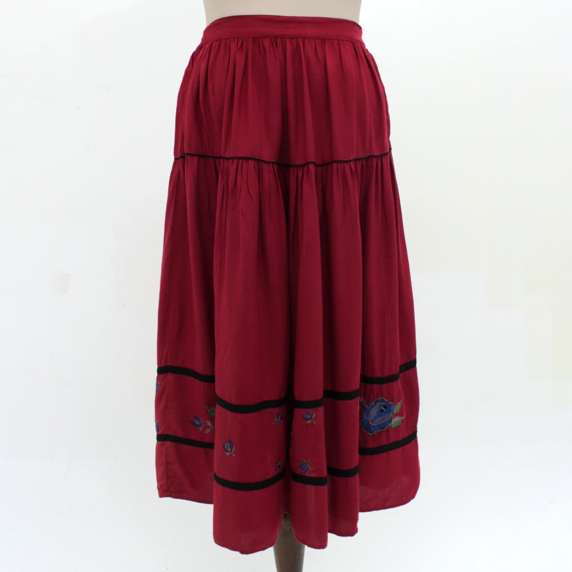 유럽 빈티지 레드 플라워 자수 플레어 스커트 상품이미지1