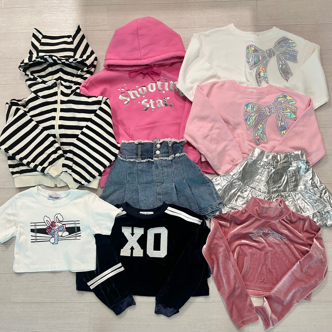 키즈 포크칩스 XL 9벌 크롭 치마 댄스복 아이돌 패션 고양이 후디 여아 상품이미지1