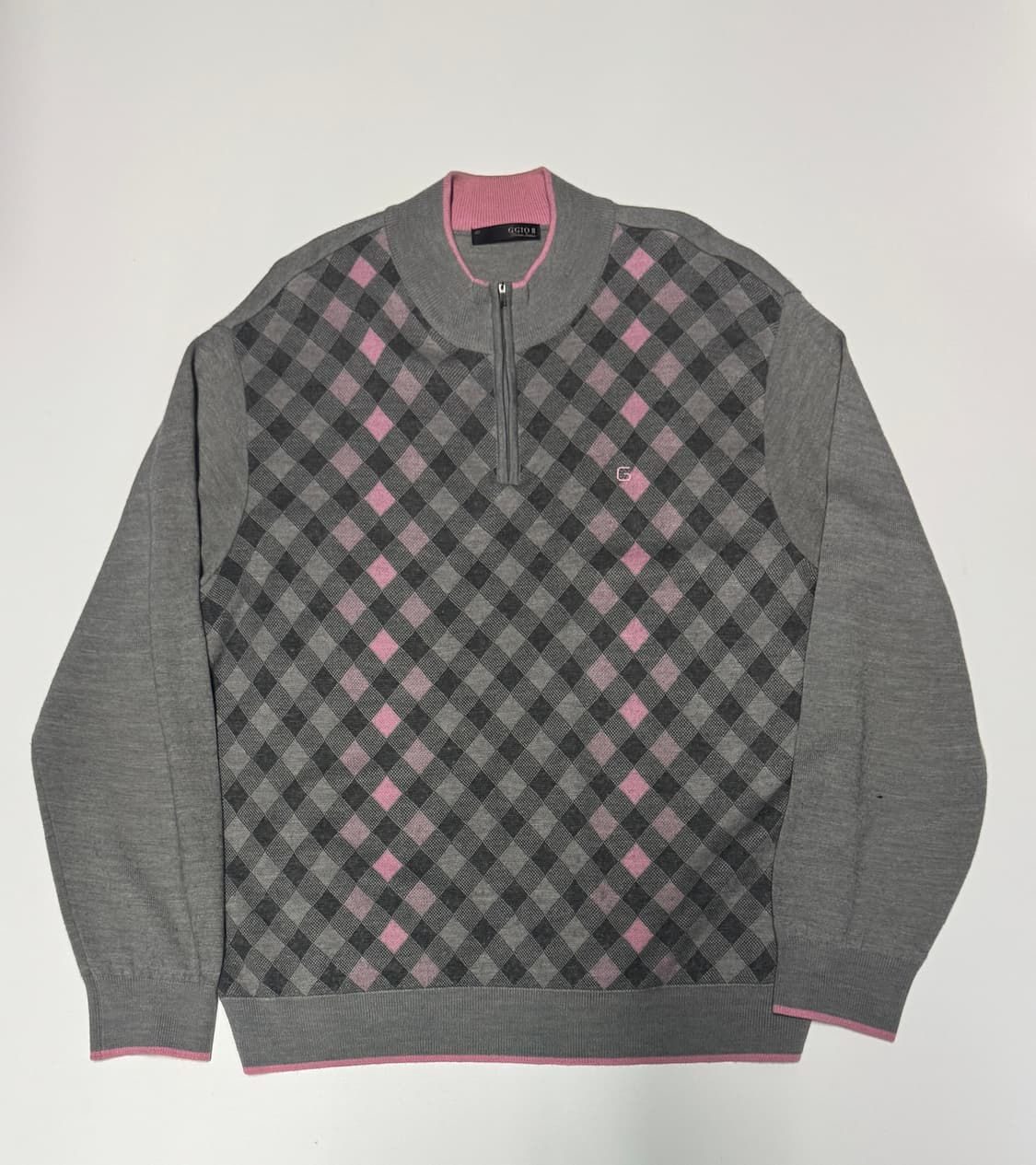 코오롱 지오투 아가일 체크 반집업 니트 XL 상품이미지1
