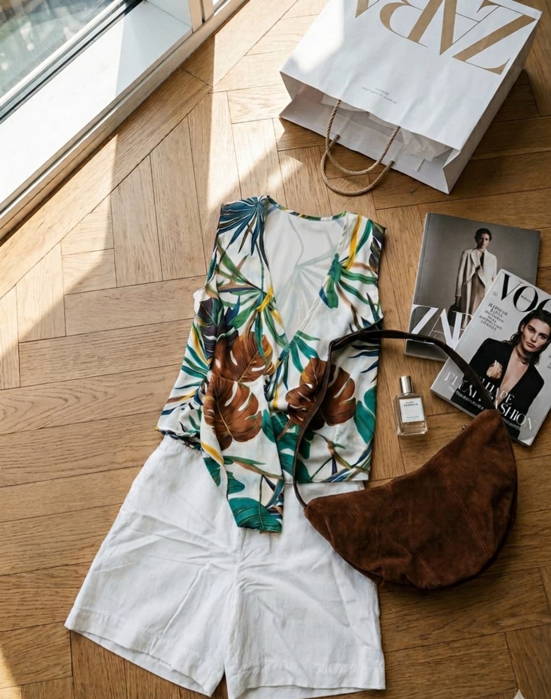 자라(ZARA) 트로피컬 나뭇잎 패턴 랩 블라우스 (XS) 상품이미지1