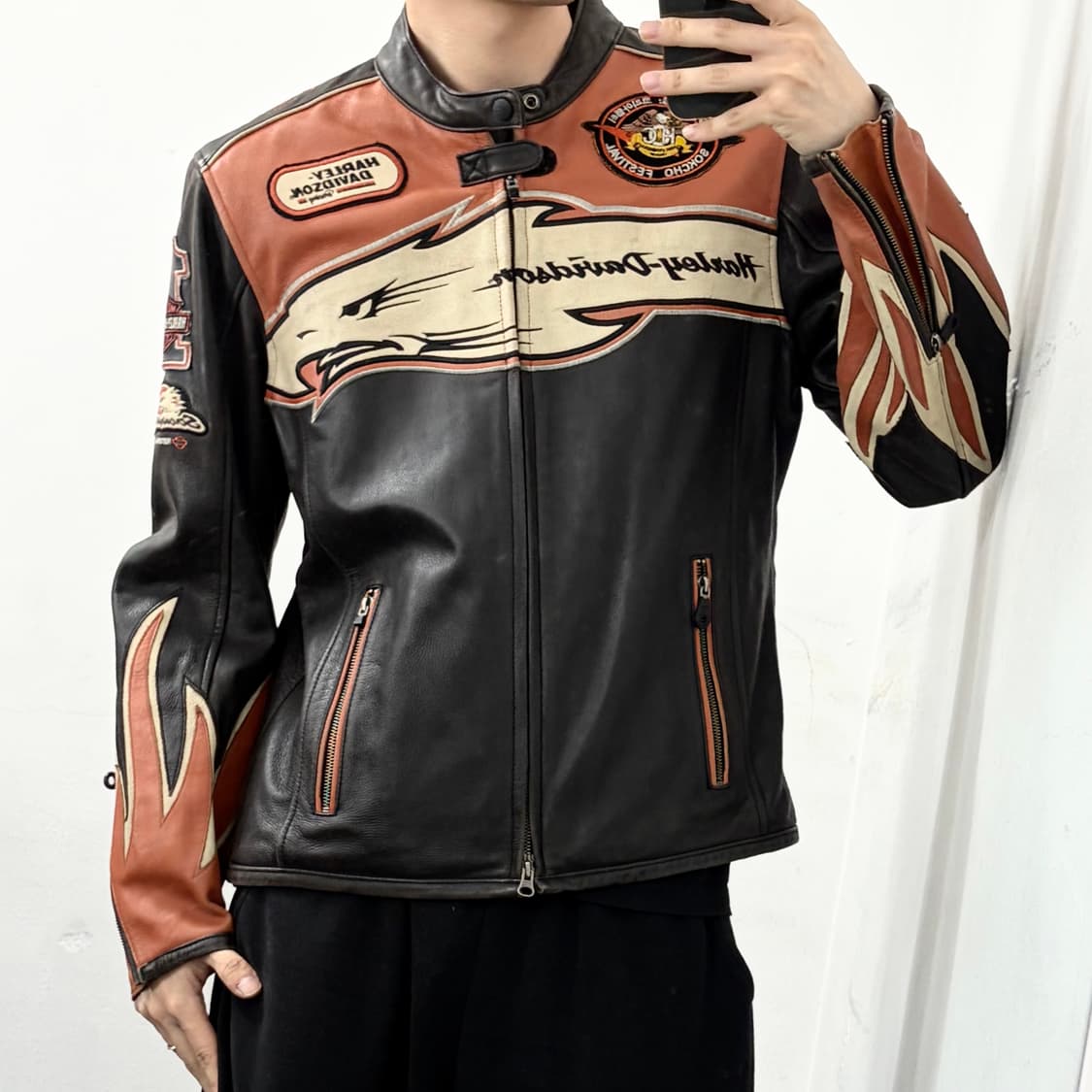 할리데이비슨 소가죽 플레임 레이싱 자켓 상품이미지2