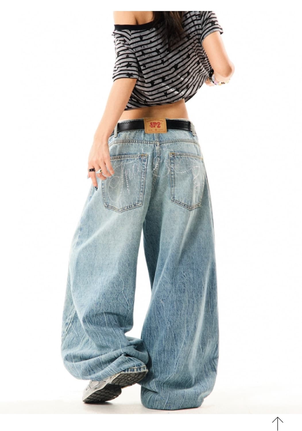 YOUNG STAGE Rhinestone Hip Crack Jeans 상품이미지1