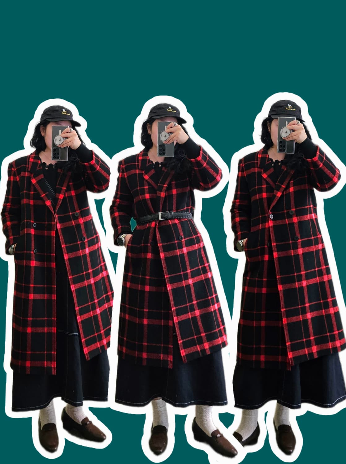 Cojana 레드&블랙 타탄체크 더블 울 코트 상품이미지2
