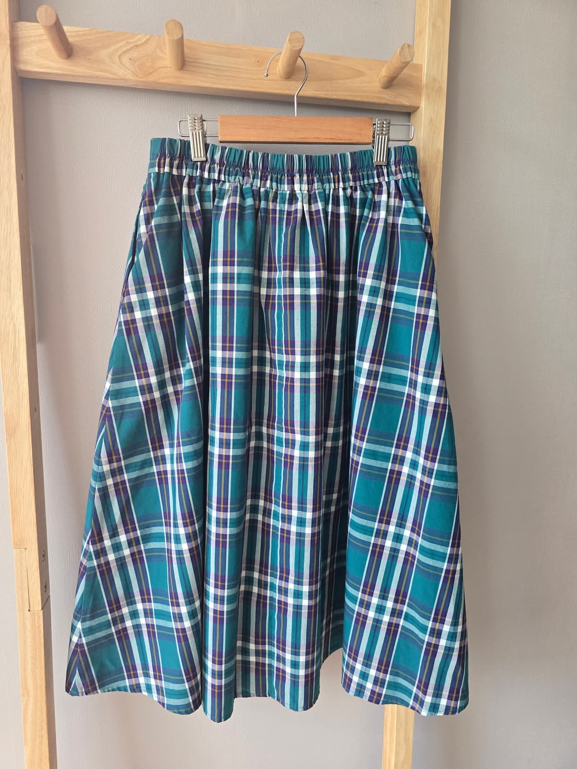 GU 그린 체크 플레어 스커트 (뒷밴딩 / 포켓) 상품이미지9