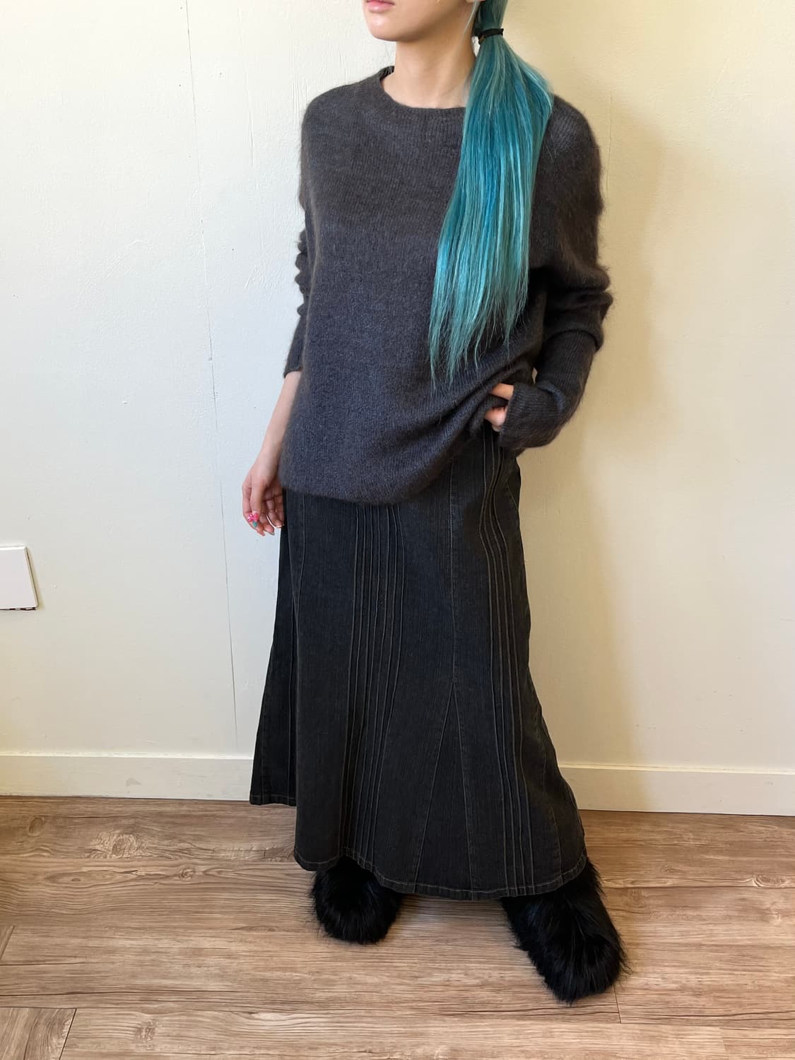 Les Halles Village 스티치 데님 스커트  상품이미지6