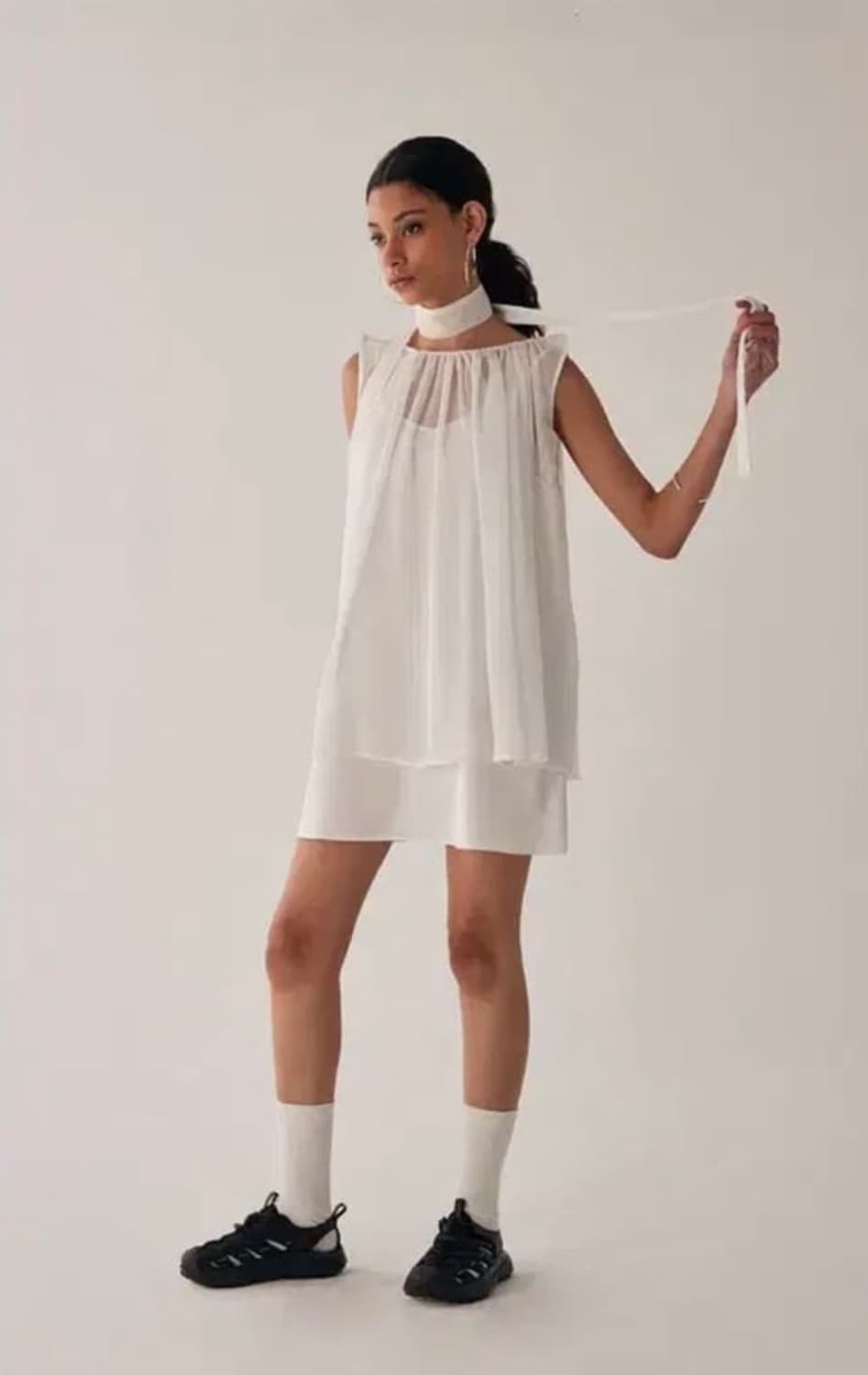트리밍버드 타이 미니 원피스 화이트 상품이미지1