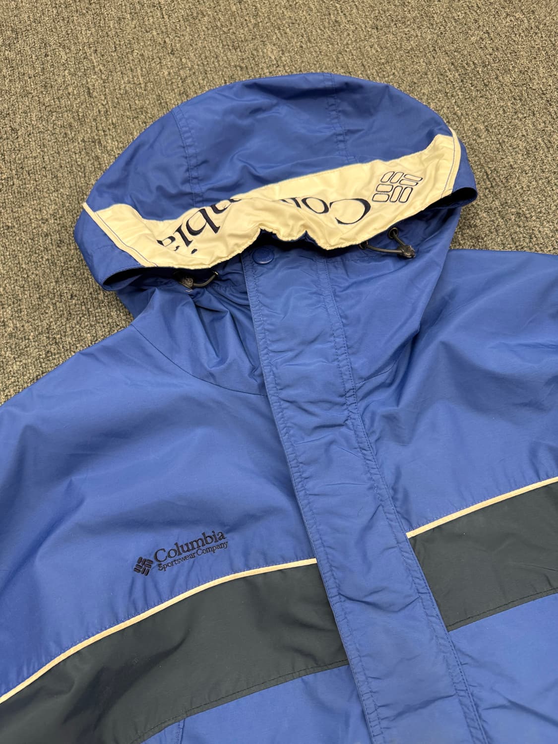 XL)콜럼비아 빈티지 올드스쿨 블루/블랙 배색 바람막이 트랙자켓 상품이미지3