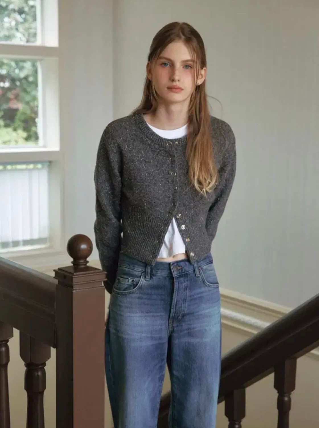 레터프롬문 코니 더스트 파인 울 가디건 그레이 상품이미지3