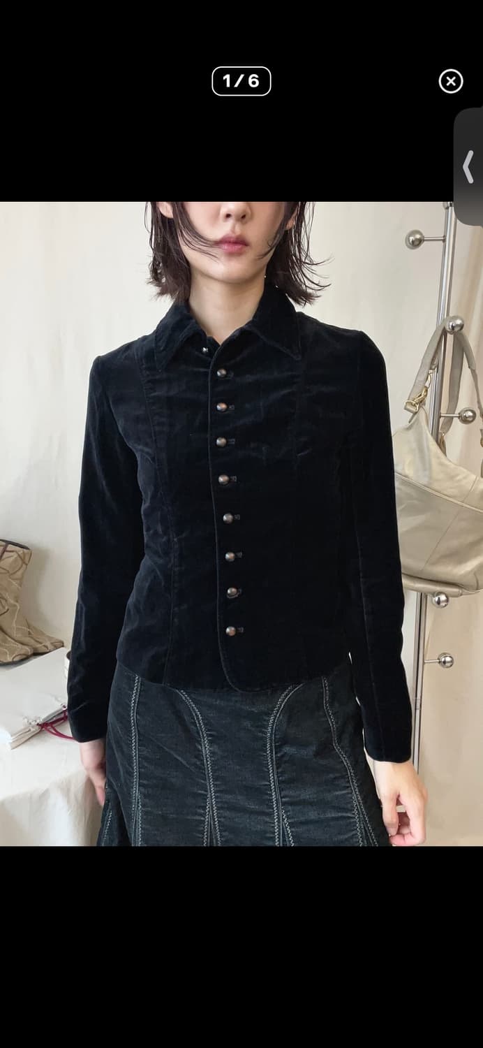 빈티지 감성 검정 벨벳 셔츠  상품이미지1