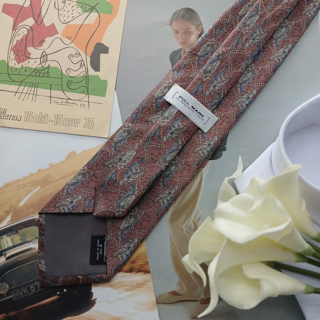 풀마크 실크 브라운 자카드 패턴 넥타이 9.4cm A+등급 A18751
 상품이미지5