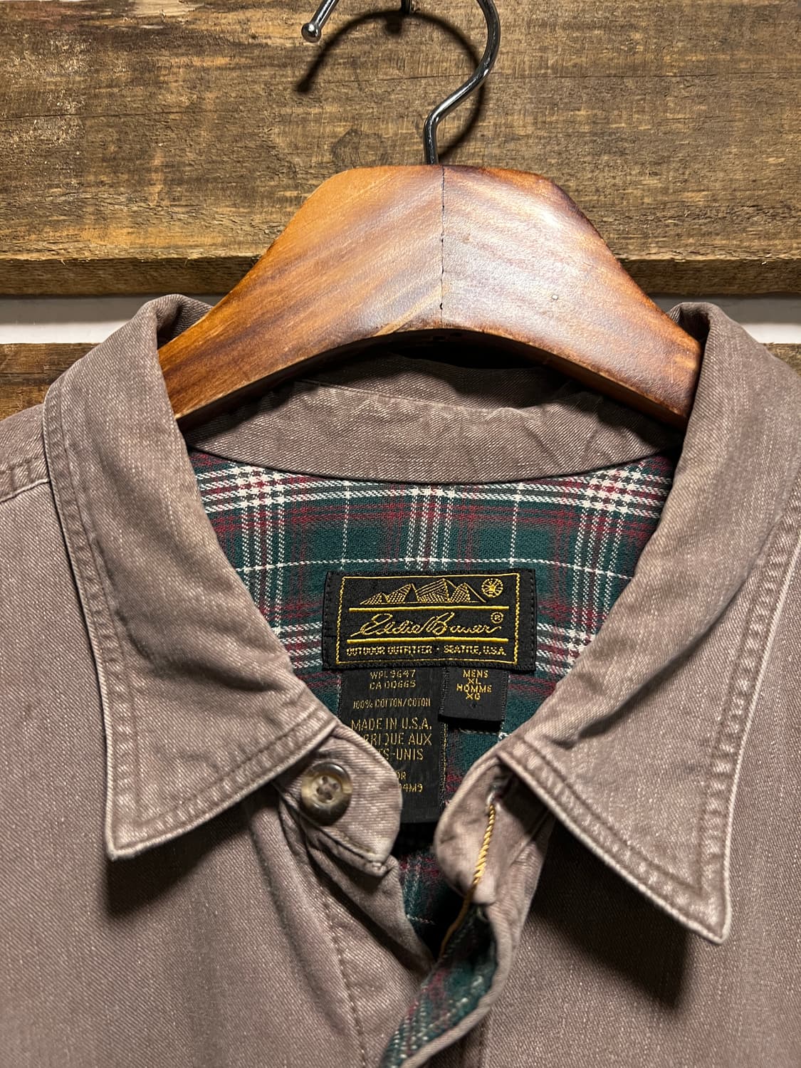 [XL]90's 에디바우어 2포켓 체크 라이닝 차콜브라운 워크 셔츠 상품이미지2