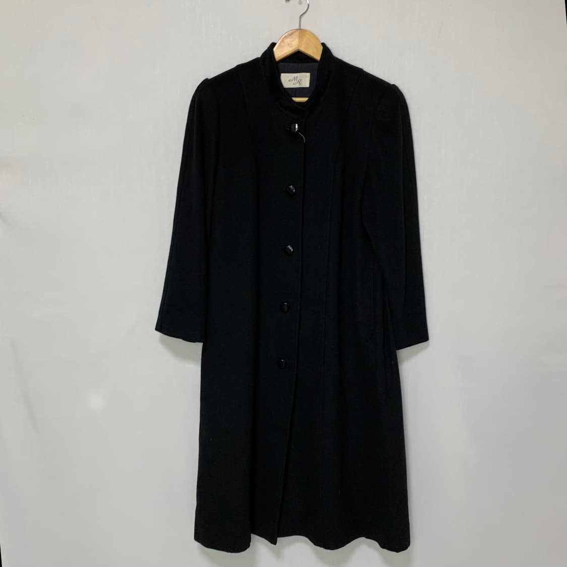 빈티지 차이나카라 캐시미어 100% 블랙 롱 코트 남녀공용 상품이미지1