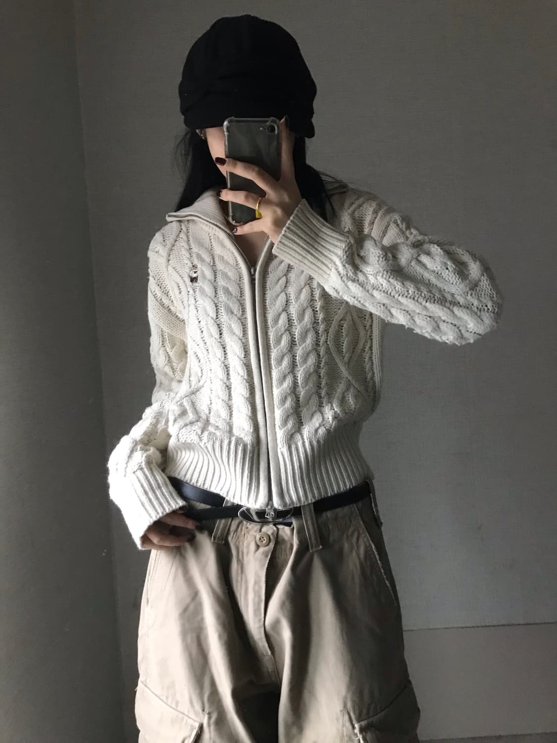 후아유 아이보리 케이블 니트집업 상품이미지1