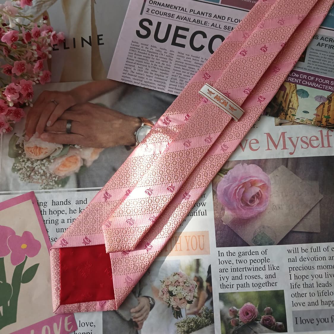 MCM 실크 핑크 자수 로고 패턴 넥타이 8.4cm A+등급 A19326 상품이미지4