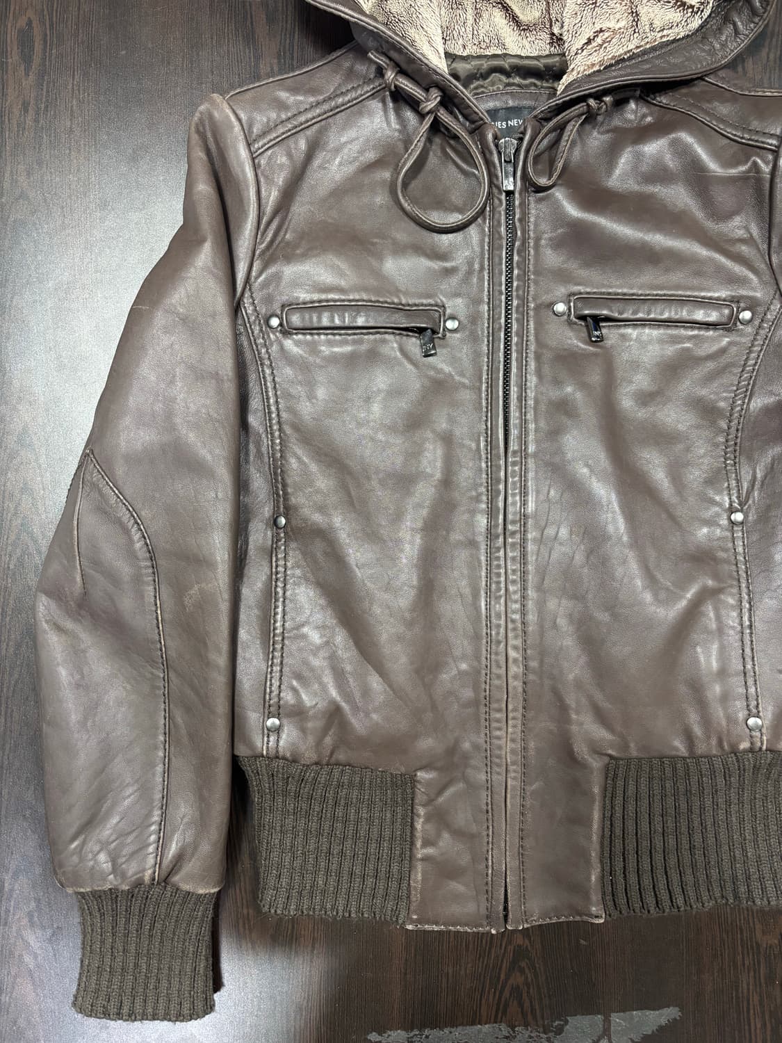 Jones New York 브라운 가죽 후드 자켓 상품이미지3