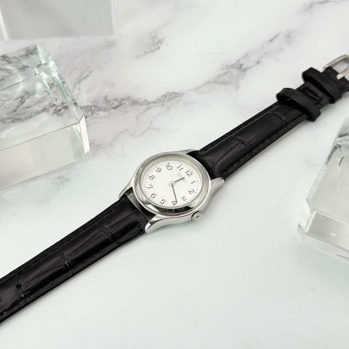 90s00s 빈티지 세이코 클래식 데이트 화이트 아라비아 워치 상품이미지6