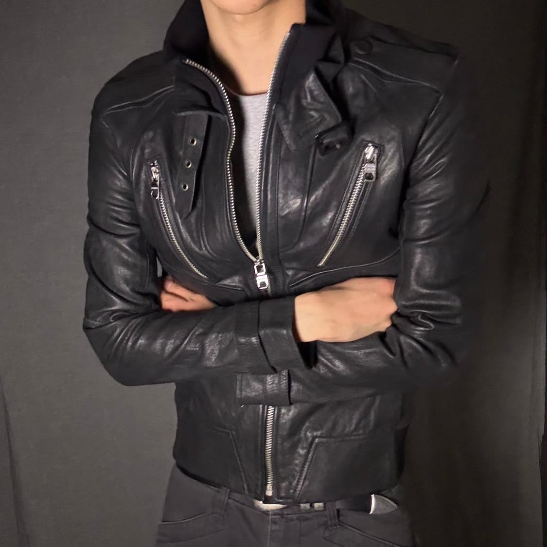 vintage black leather jacket 상품이미지3