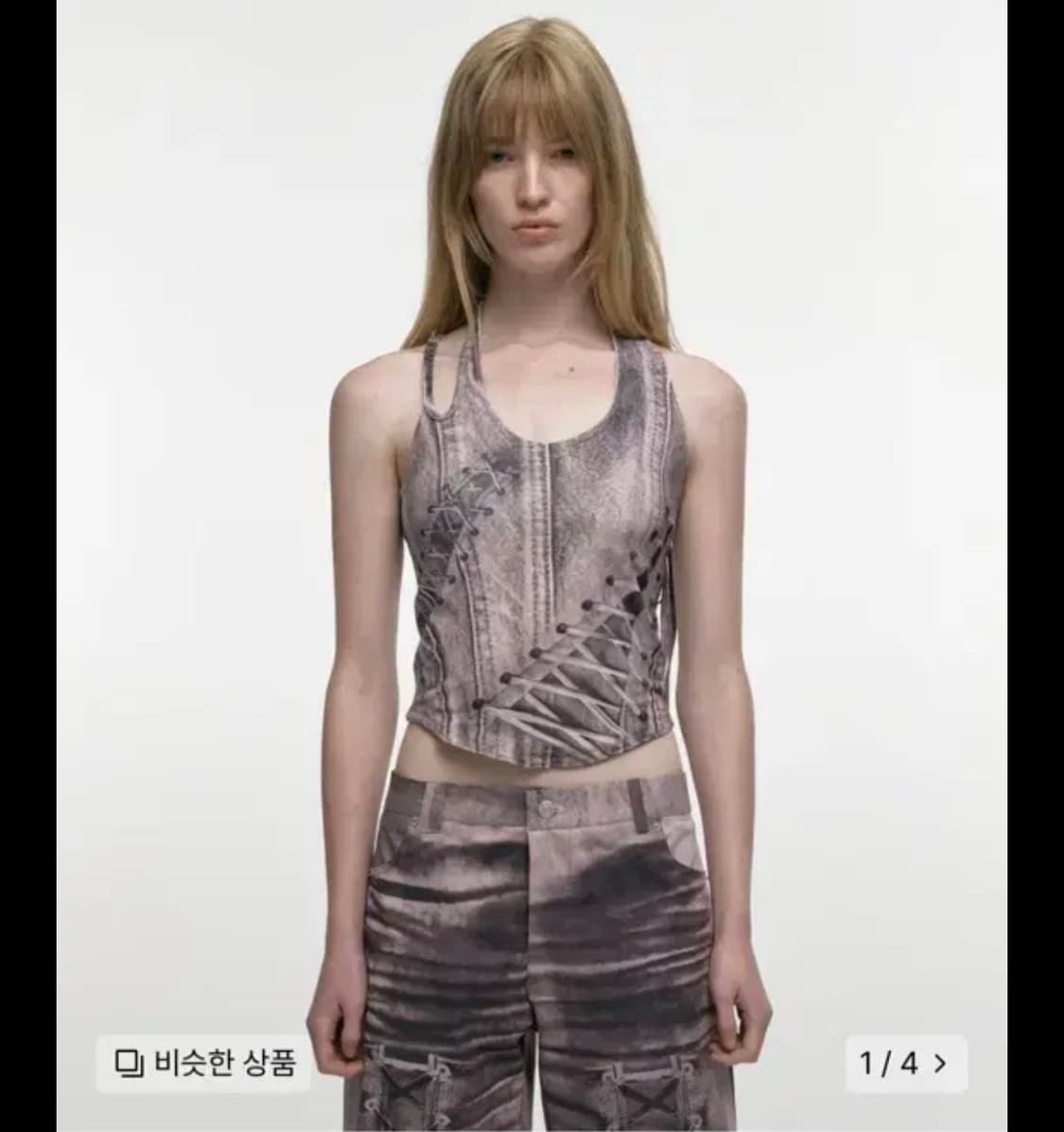 나체 레이스업 프린티드 슬리브리스 더스티핑크 상품이미지1