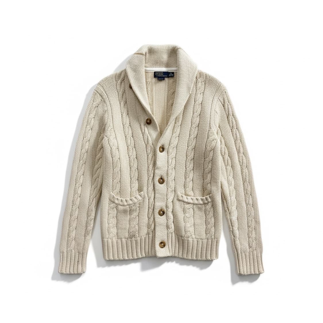 Polo Shawl Collar Cable Knit Cardigan M 상품이미지1