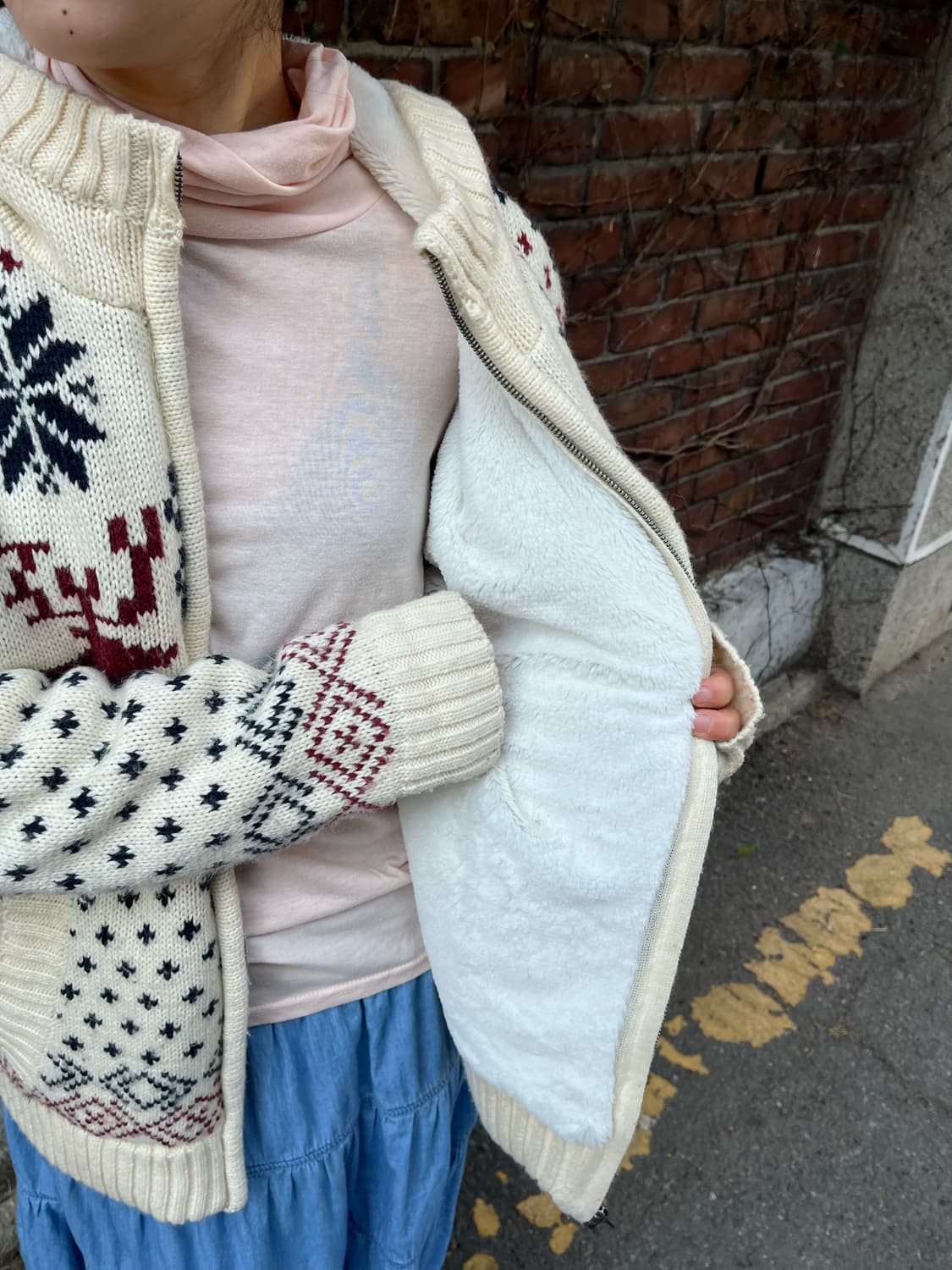 노르딕 패턴 양털 니트 후드 집업 아우터 상품이미지7