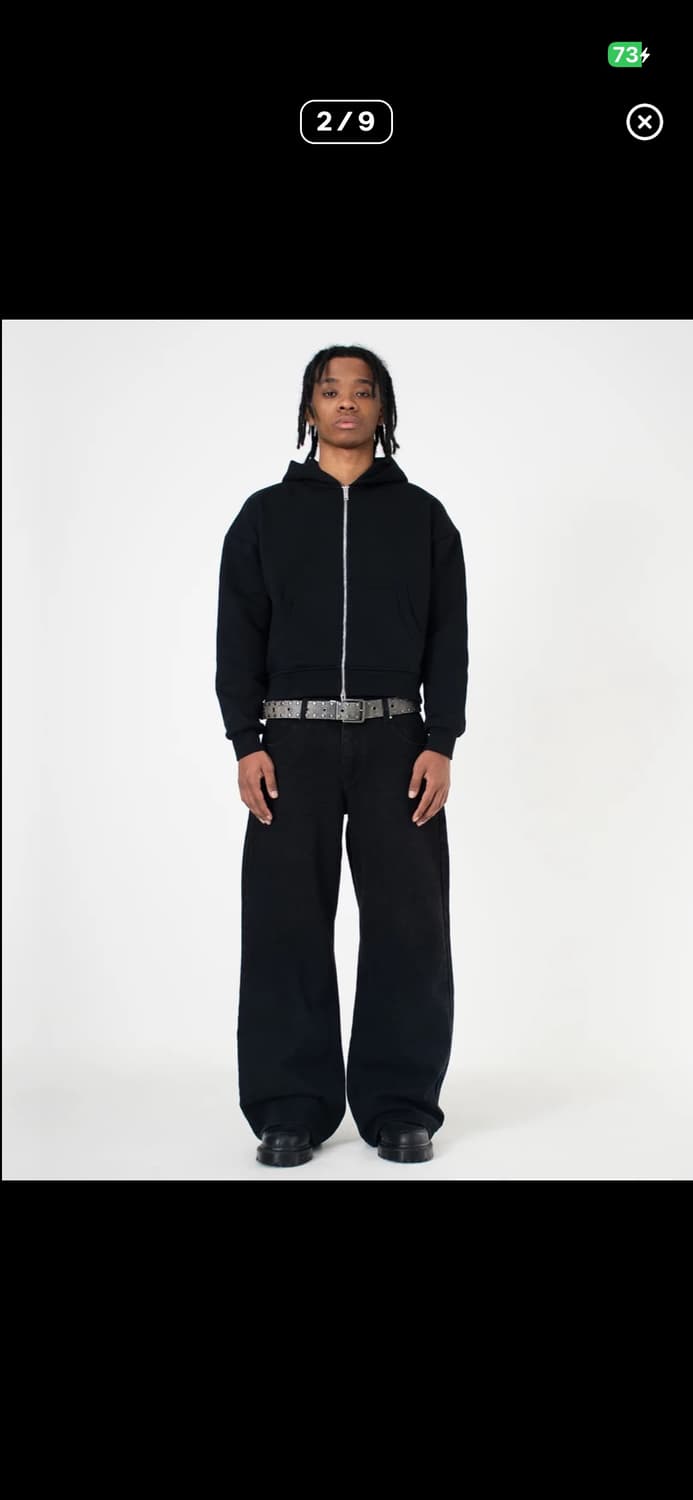 Menes 솔리드 블랙 콜로서스핏 데님 팬츠 상품이미지1