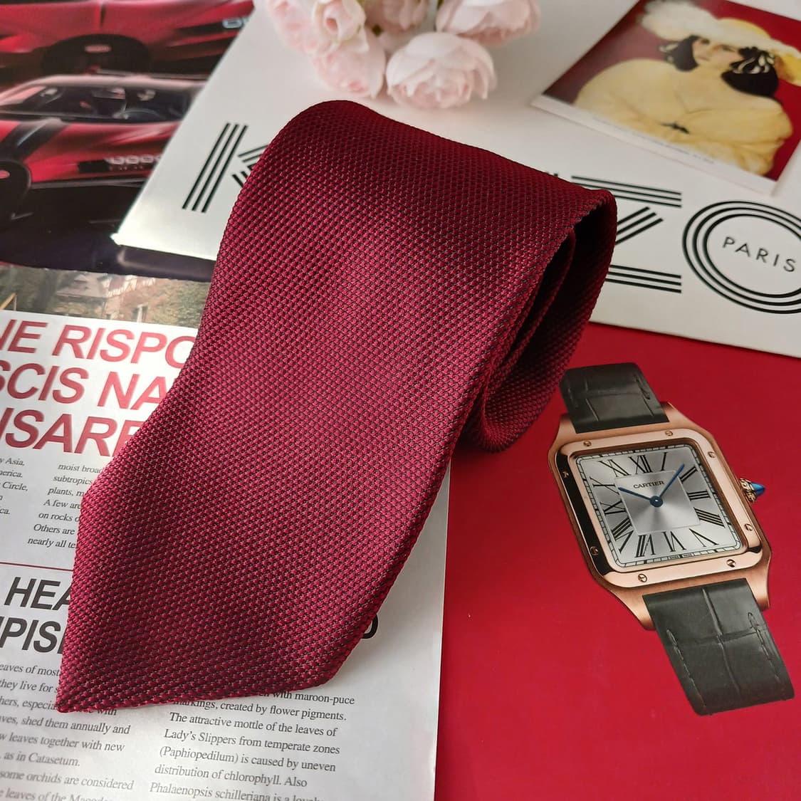 겐조 실크 와인톤레드 텍스처 넥타이 8.6cm A+등급 A19216
 상품이미지2