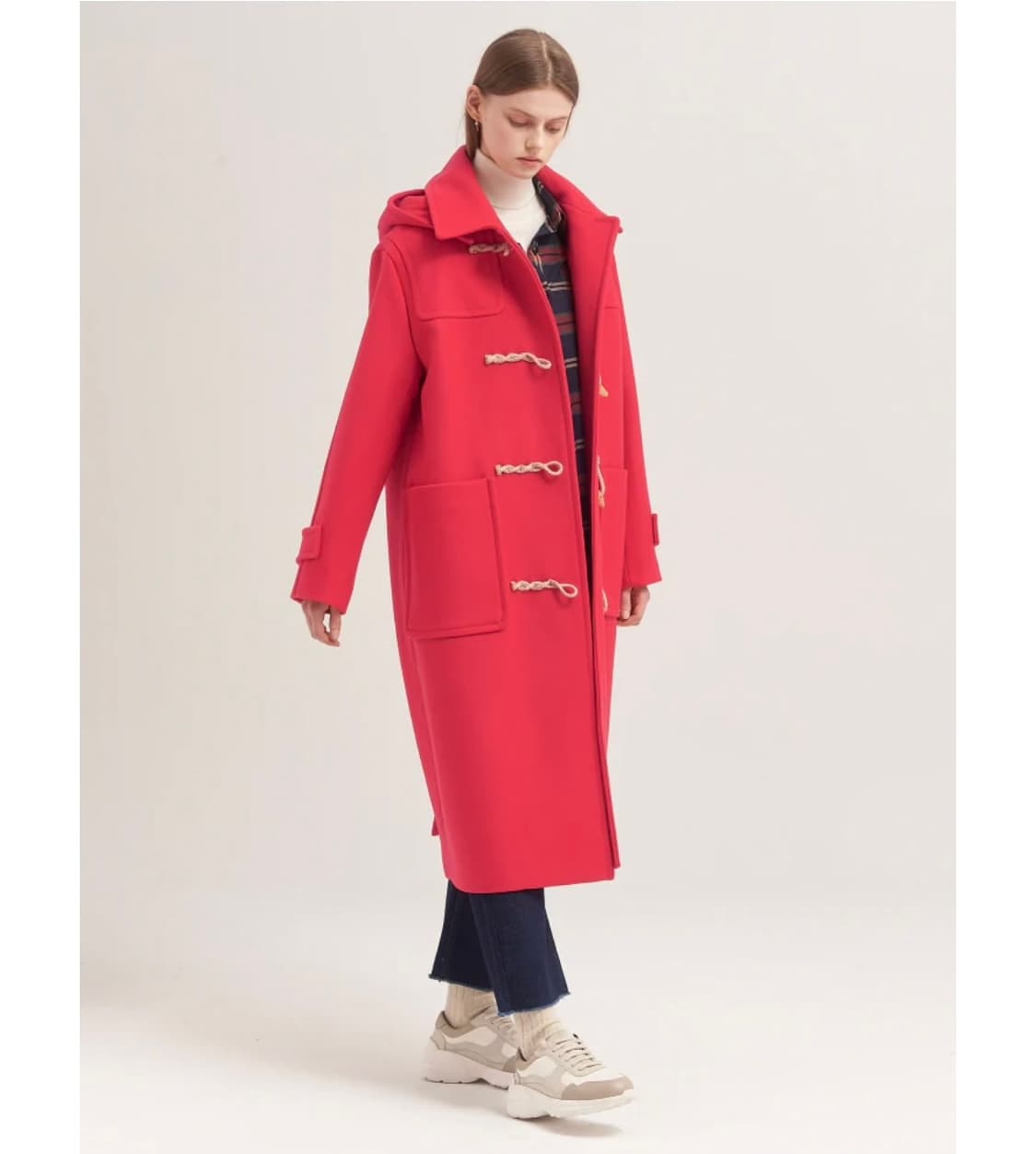 빈폴 레이디스 솔리드 롱 더플코트 떡볶이 코트 레드 90 상품이미지2