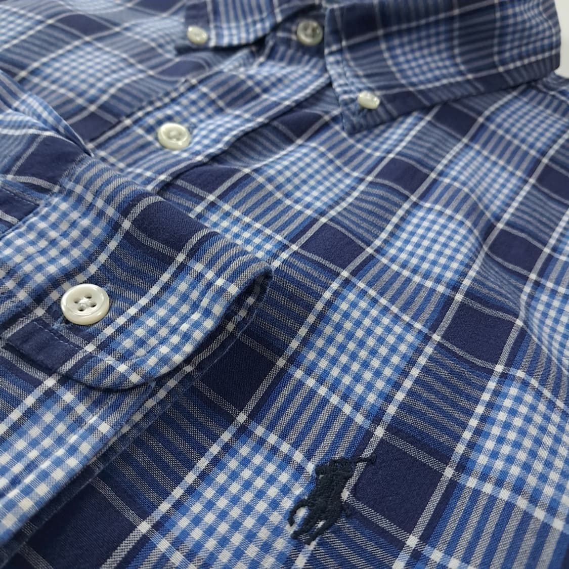 CK275 L 폴로 90s 인도판 클래식 체크 로얄네이비 셔츠 남방 상품이미지4