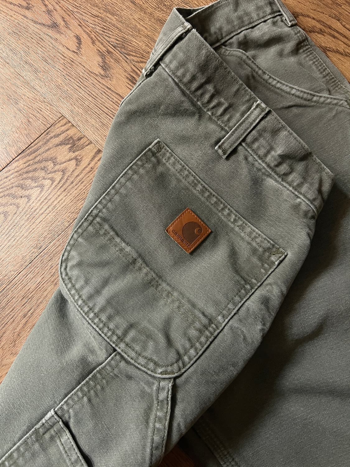 [34]칼하트 USA 체크라이닝 데미지드 모스그린 싱글니 카펜터 워크팬츠 상품이미지7