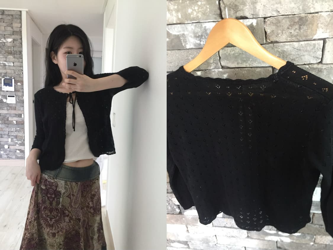 black punching lace ribbon cardigan 상품이미지5
