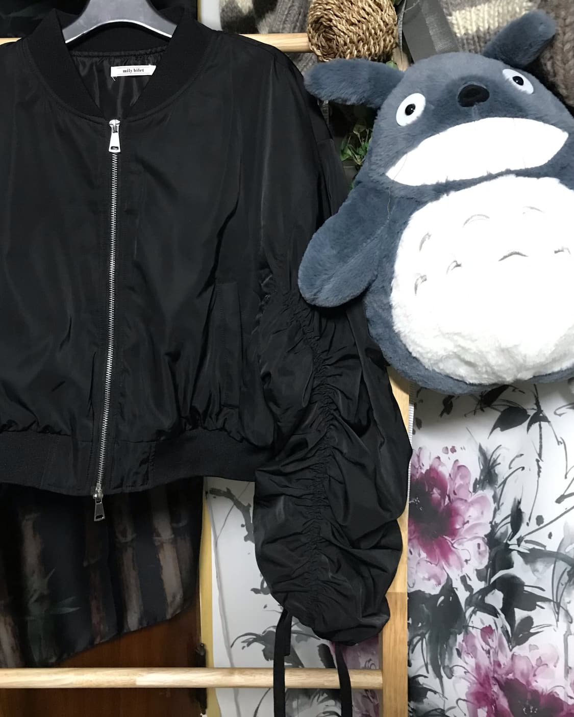 Jp 블랙 셔링 크롭 투웨이 봄버 자켓 상품이미지2