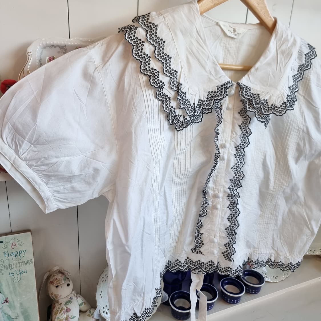 화이트 코튼 레이스 세일러 블라우스 상품이미지4