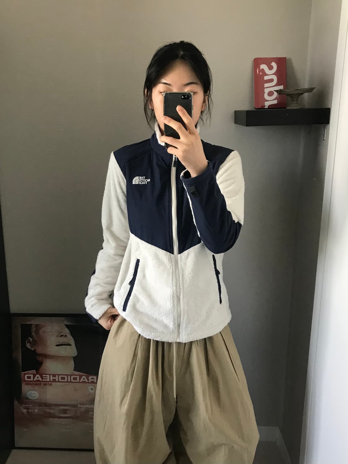 노스페이스 로고 화이트 네이비 플리스 집업 상품이미지1