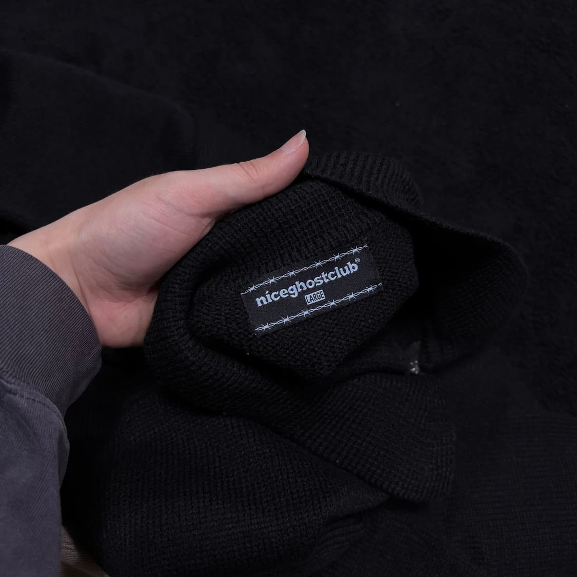 L 나이스고스트클럽 나고클 블랙 해골 니트집업 상품이미지4