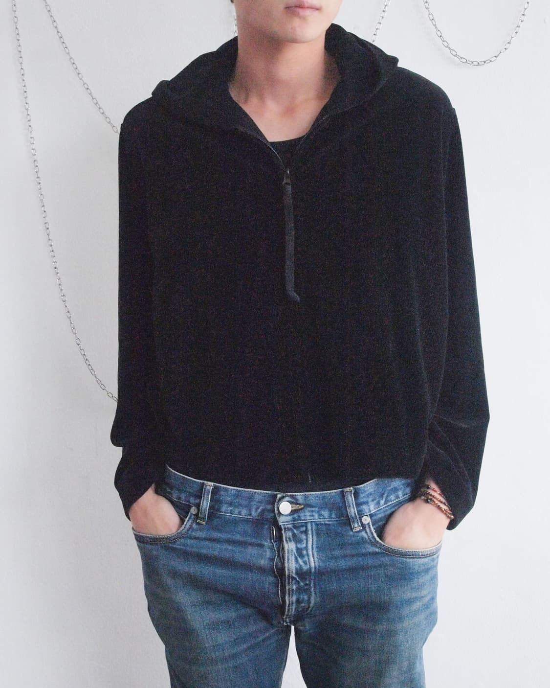 라드뮤지션 벨벳 크롭컷 후드집업 상품이미지2