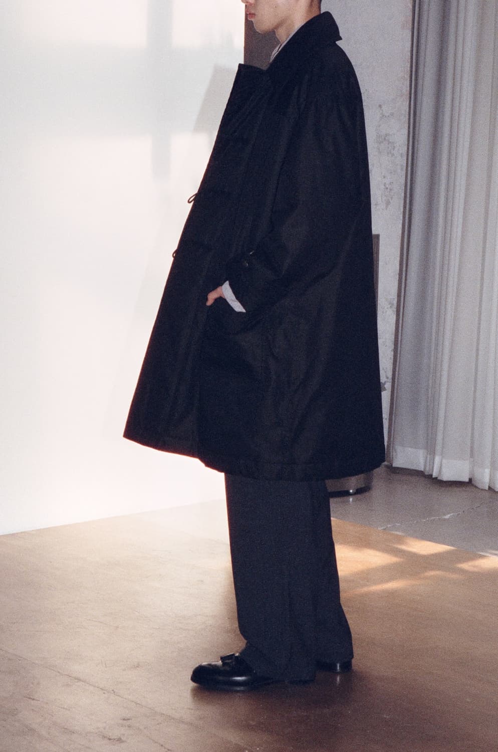 [1] 아워셀브스 인슐레이션 개버딘 더플 코트 블랙 ourselves 상품이미지3