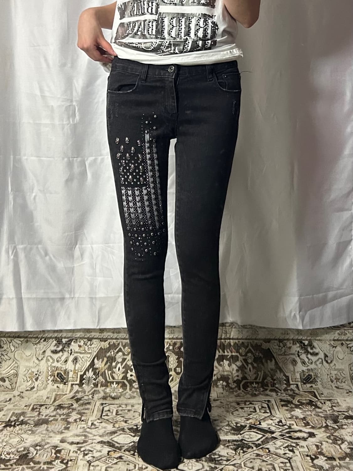 skull attached punk black denim 상품이미지5